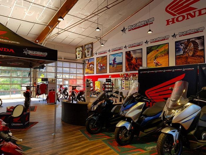 Honda shop interior: a view into the salesroom of the MX-Academy's Honda Motoshop